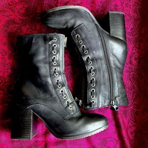 Miz Mooz Black Leather Heeled Boots - Size 38 - US Size 8